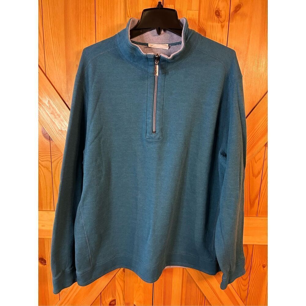 Tommy Bahama Teal Zip Mock-Neck Crewneck